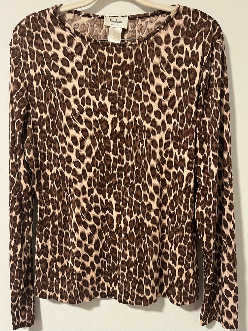 Neiman Marcus Exclusive Beige and Brown Leopard-Print Long Sleeve Tee NWOT